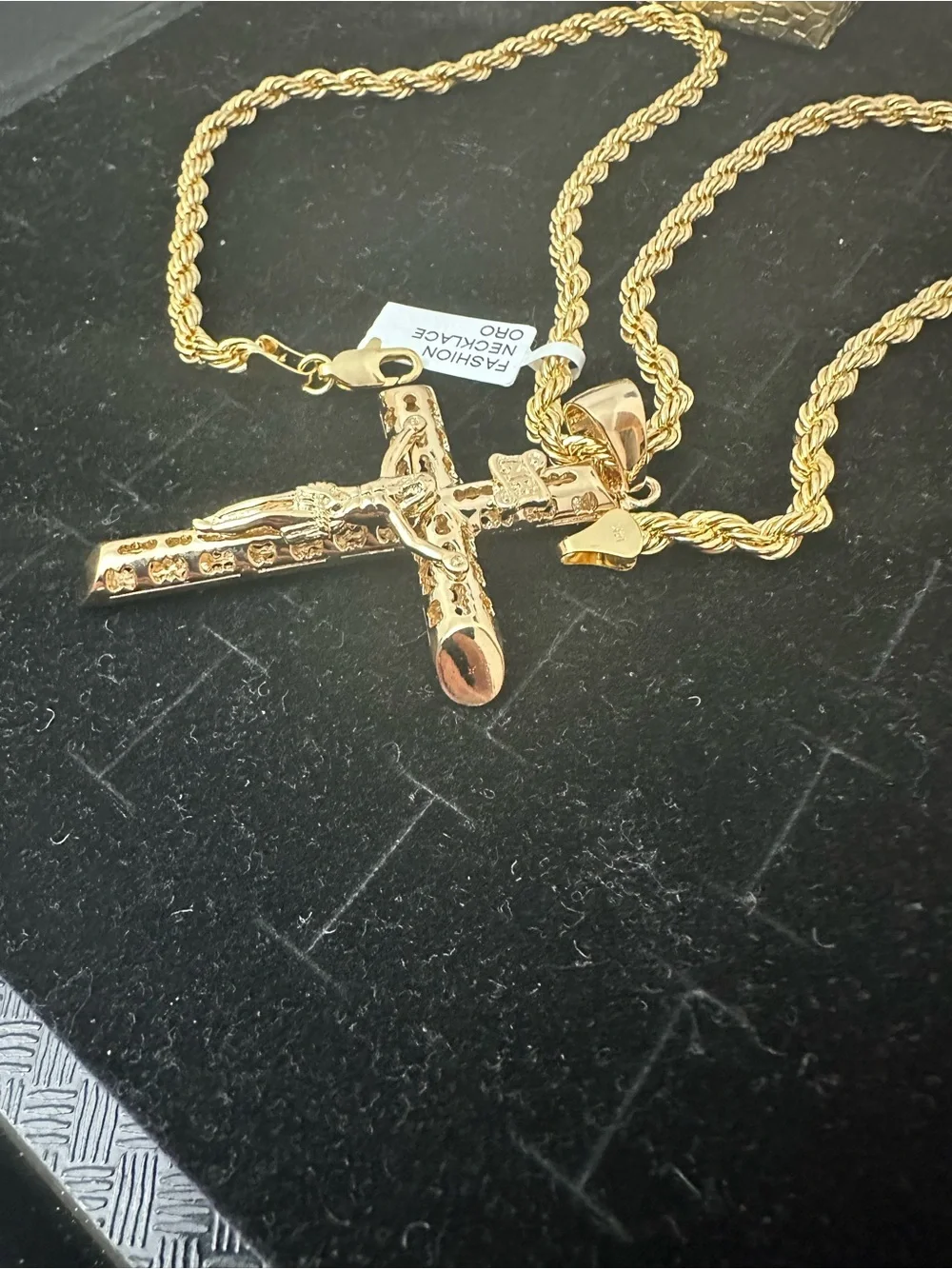 New Gold plated cross Jesus Crucifix Pendant charm with new Rope Chain